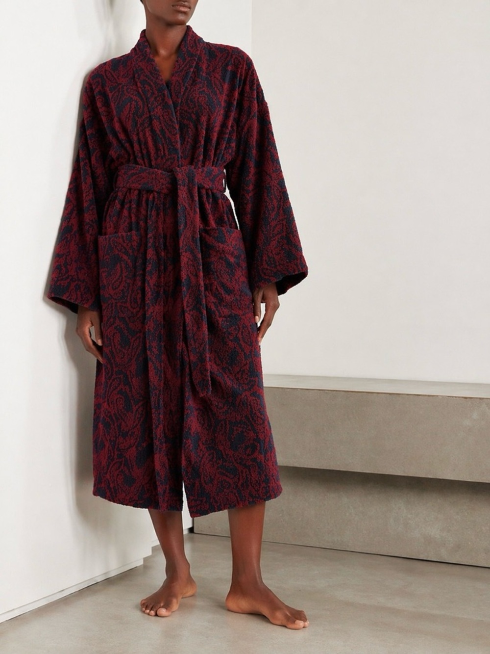 Vintage Christian Dior Towel Robe Cotton Paisley Belted Kimono Unisex One Size
